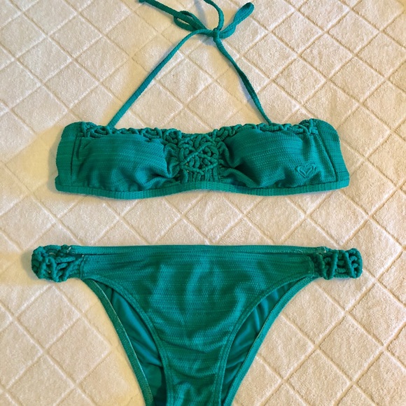 Roxy turquoise bandeau cheeky bikini size M - Picture 2 of 8